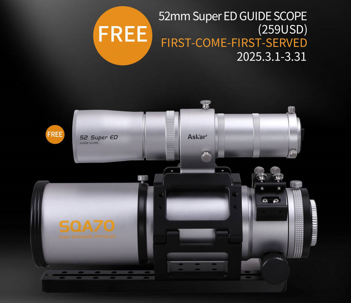 ASKAR SQA70 f/4.8 APO QUINTUPLET FREE GUIDE