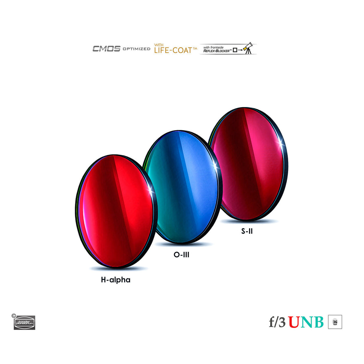 BAADER CMOS 3.5 / 4nm SHO F/3 HIGHSPEED FILTER SET.